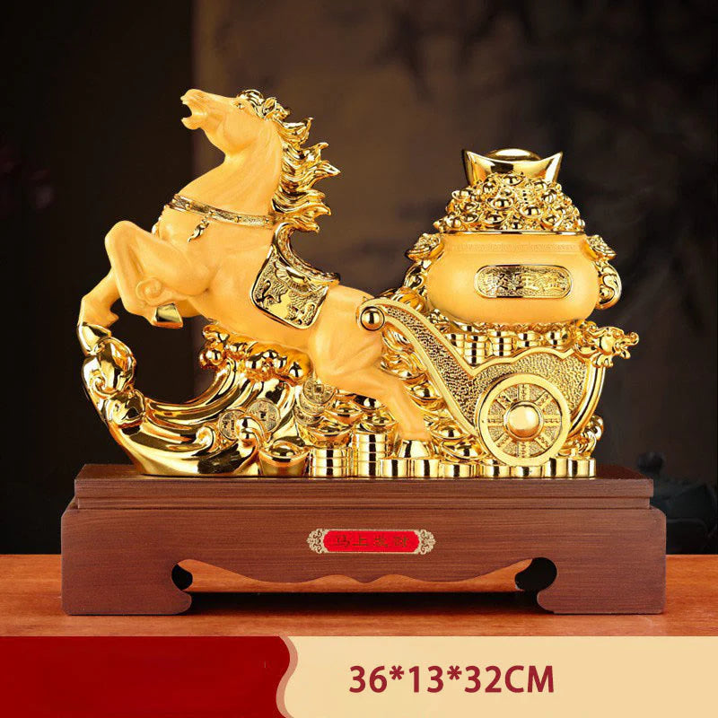 Buddha Stones  Good Fortune Year of the Horse Treasure Bowl Ingots Wealth Resin Home Decoration