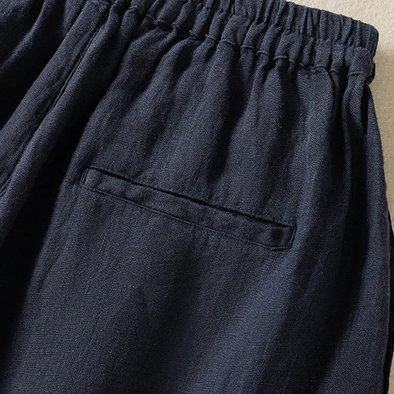 Buddha Stones Casual Plain Drawstring Design Women's Cotton 7-8 Length Pants With Pockets