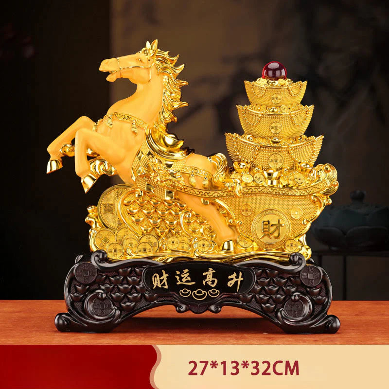 Buddha Stones  Good Fortune Year of the Horse Treasure Bowl Ingots Wealth Resin Home Decoration