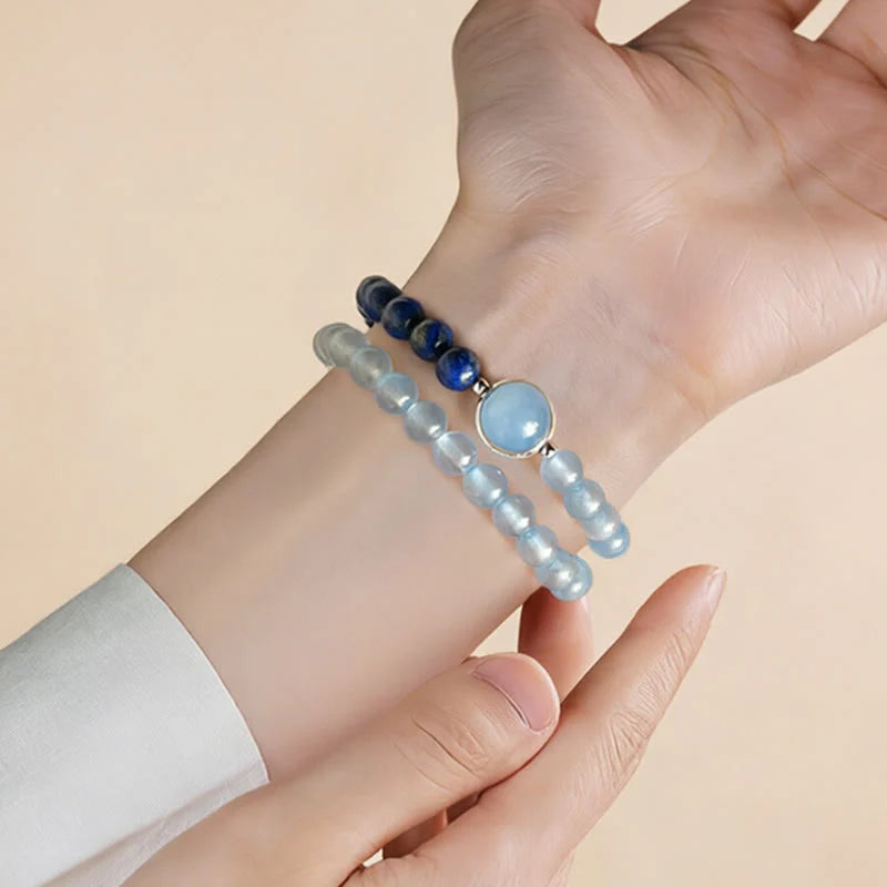 Buddha Stones Natural Aquamarine Lapis Lazuli Healing Bracelet