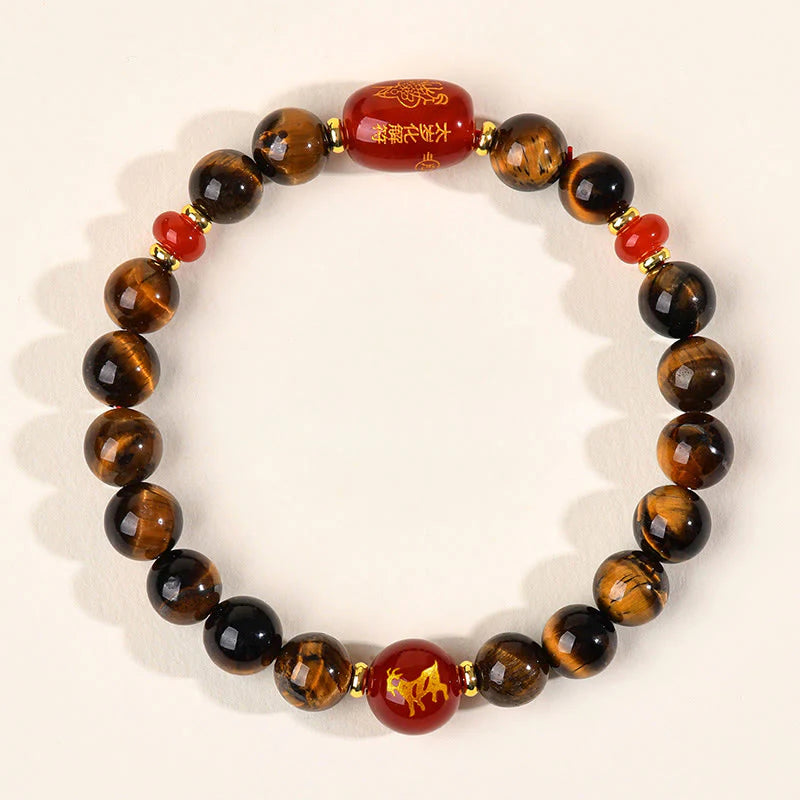 Buddha Stones 12 Chinese Zodiac Natural Tiger Eye Red Agate Protection Bracelet