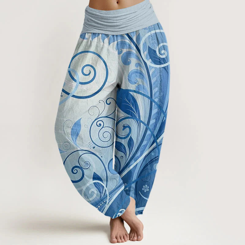 Buddha Stones Cotton Casual Vining Floral Pattern Women's Harem Pants