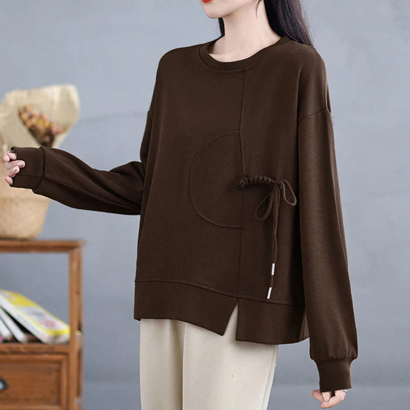 Buddha Stones Plain Frog-button Design Crew Neck Cotton Women's Long Sleeve Sweatshirt