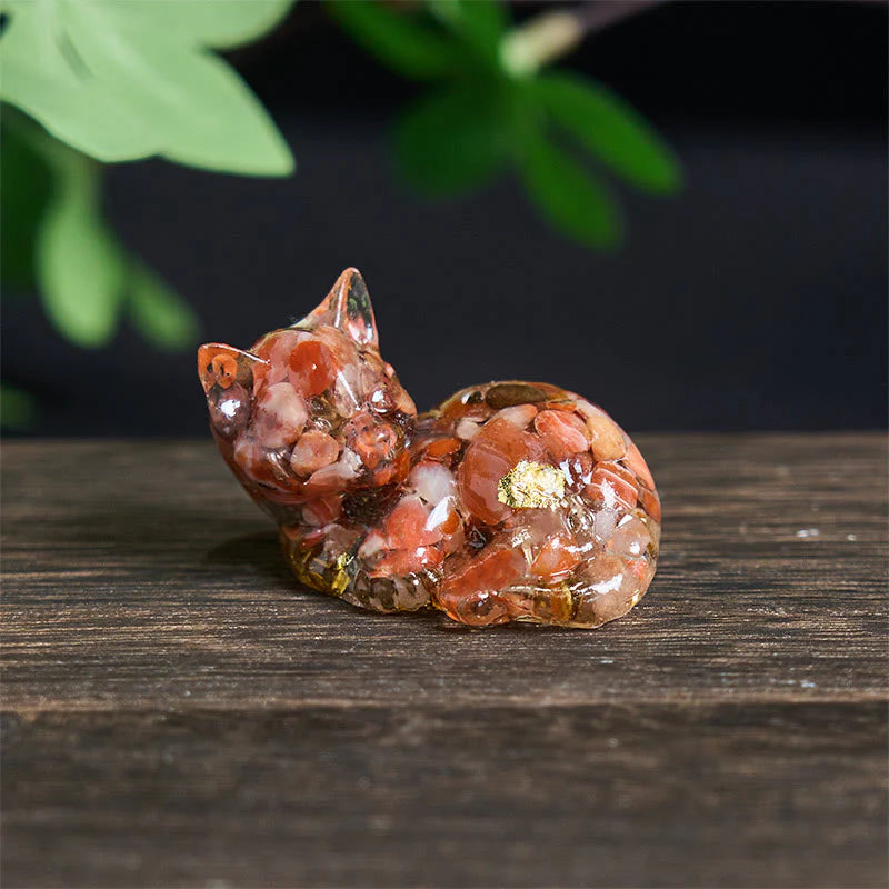 Buddha Stones Crystal Chip Epoxy Resin Small Cat Positive Decoration