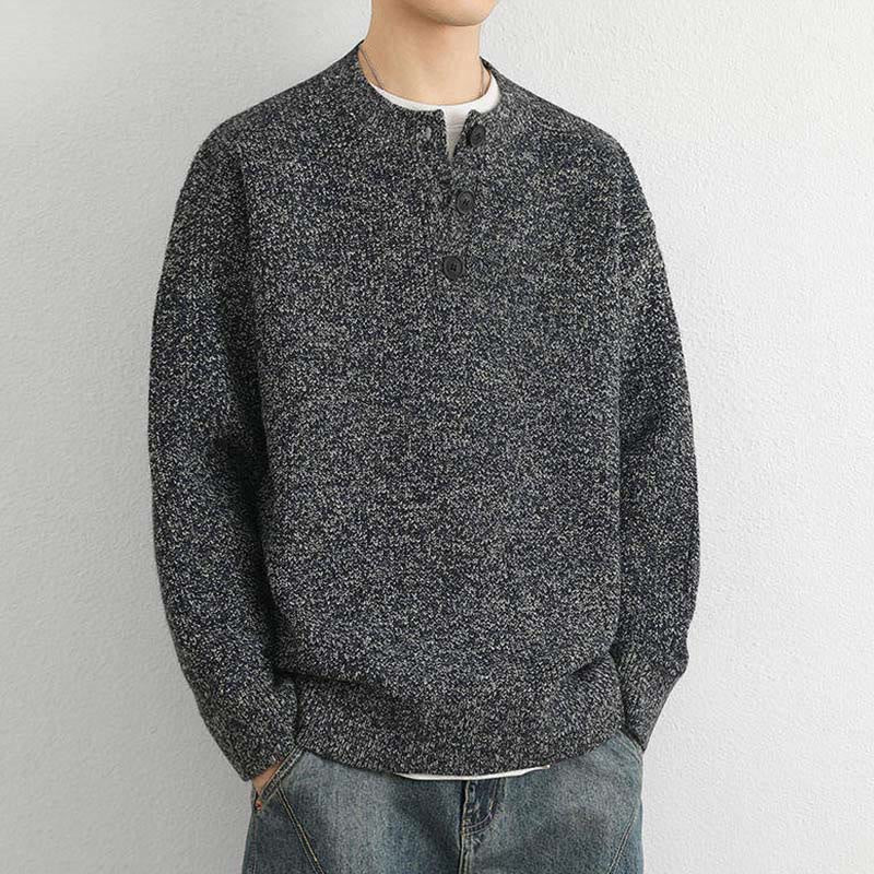 Buddha Stones Winter V-Neck Buttons Ribbed Design Warm Men's Long Sleeve Knitted Sweater