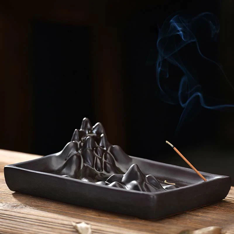 Buddha Stones Mountains Flowing Water Ceramic Blessing Backflow Incense Burner