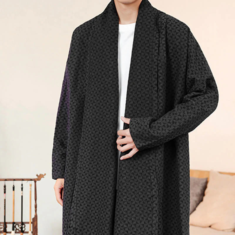 Buddha Stones Winter Jacquard Simple Design Men's Cotton Long Sleeve Kimono