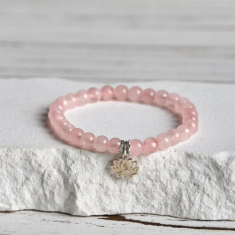 Buddha Stones 925 Sterling Silver Lotus Design Natural Pink Crystal Soothing Bracelet