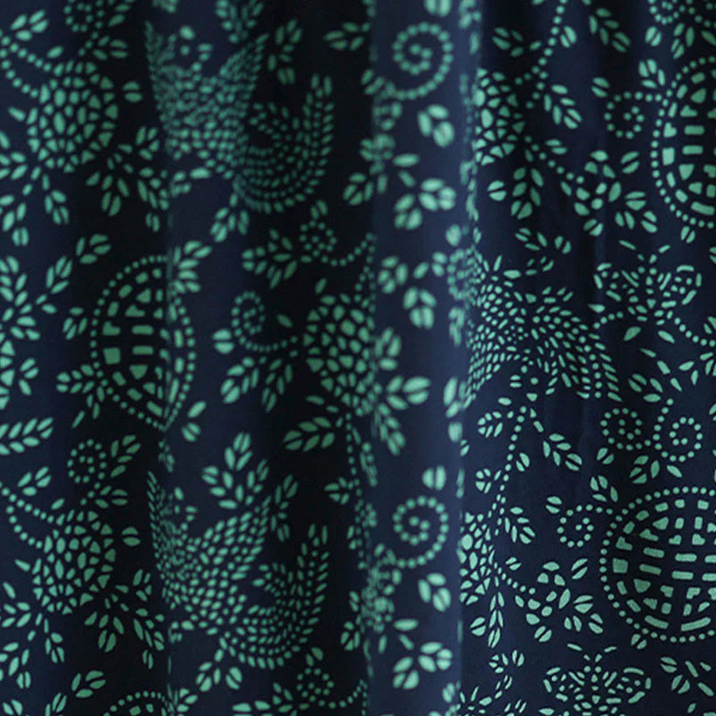 Buddha Stones Printed Floral Long Sleeve Stand Collar Cotton Maxi Dress With Pockets