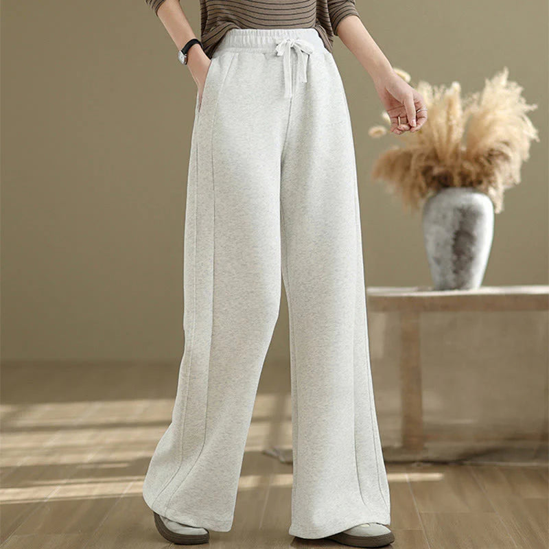 Buddha Stones Casual Plain Cotton Women's Wide Leg Pants With Pockets