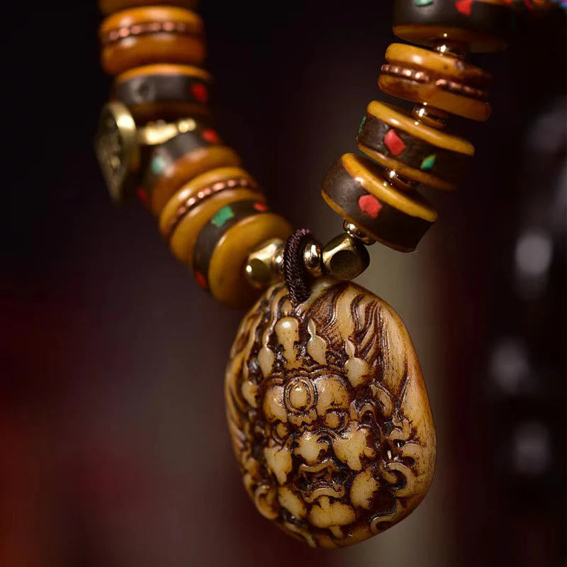 Buddha Stones Tibetan Camel Bone Dice Tassel Protection Bracelet