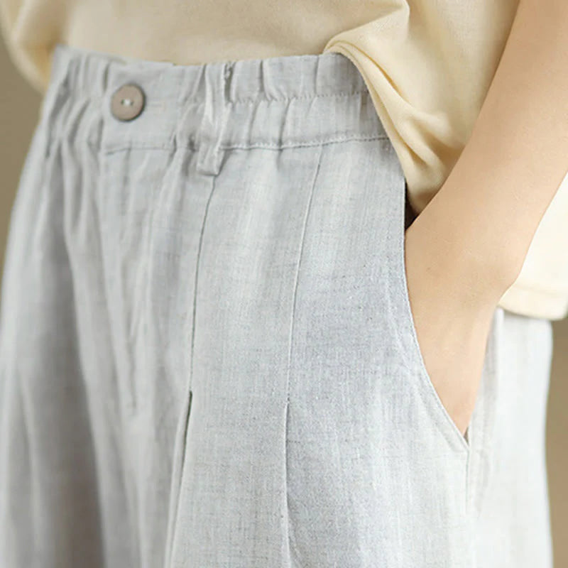 Buddha Stones Casual Summer Solid Color High Waist Women's Cotton Linen Harem Pants With Pockets