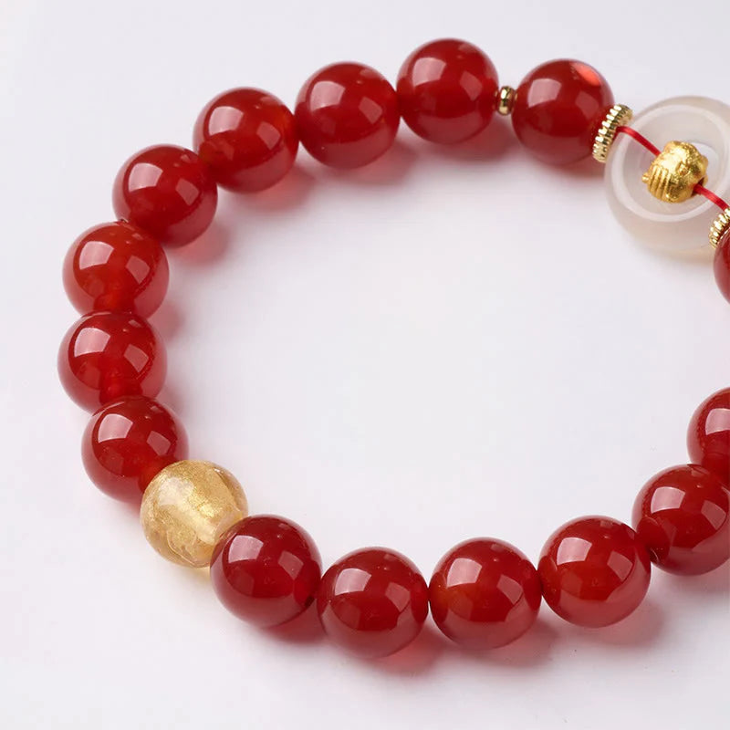 Buddha Stones Chinese Zodiac Year Of The Horse Peace Buckle Red Agate White Chalcedony Confidence Bracelet