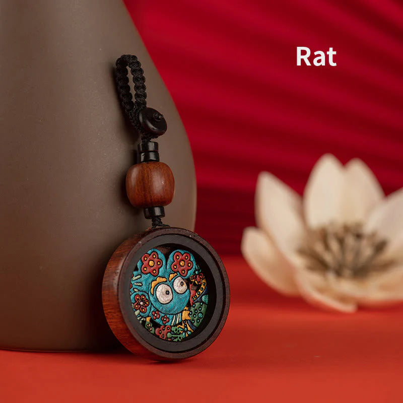 Buddha Stones Year Of The Dragon Hand Painted Chinese Zodiac Rosewood Carved Calm Key Chain (Extra 35% Off | USE CODE: FS35)