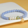 Buddha Stones Blue Chalcedony Pearl Beads Energy Bracelet