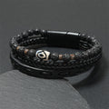 Buddha Stones Dzi Bead Lava Rock Multilayered Braided Leather Wealth Bracelet