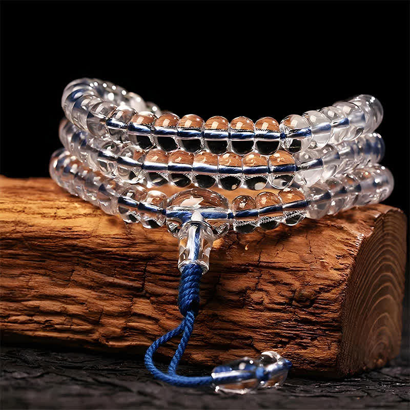 Buddha Stones Liuli 108 Flat Beads Spiral Rope Wisdom Mala
