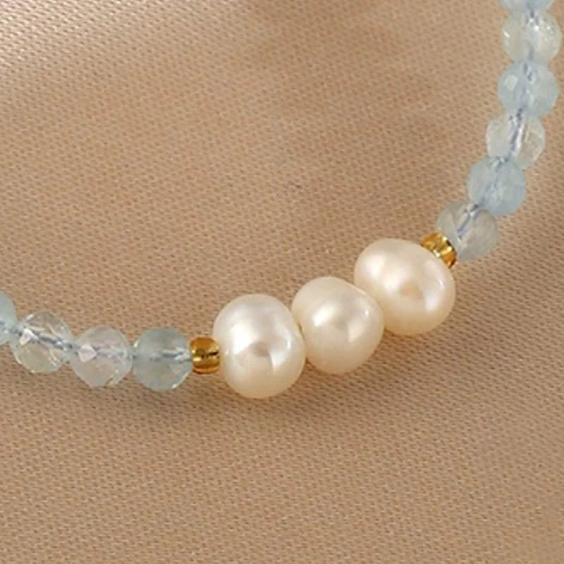 Buddha Stones Natural Aquamarine Fine 4mm Bead Pearl Serenity Bracelet
