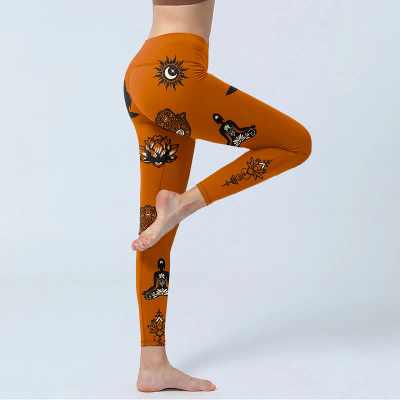 Buddha Stones Hamsa Hand Lotus Sun Pattern Gym Leggings Women's Yoga Pants