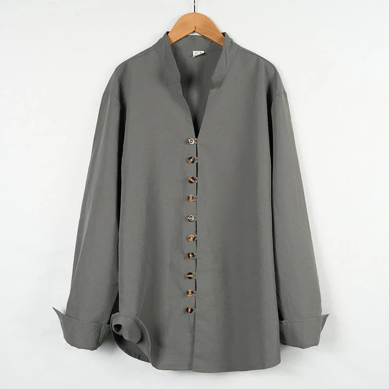 Buddha Stones Solid Color Buttons Fall Long Sleeve Men's Shirt