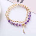 Buddha Stones Natural Amethyst Aquamarine Strawberry Quartz Pearl Peace Healing Double Wrap Bracelet