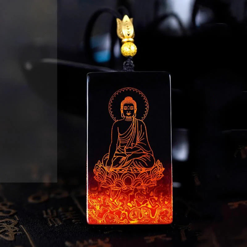 Buddha Stones Chinese Zodiac Natal Buddha Fu Character Lacquer Craft Sandalwood Pendant Necklace