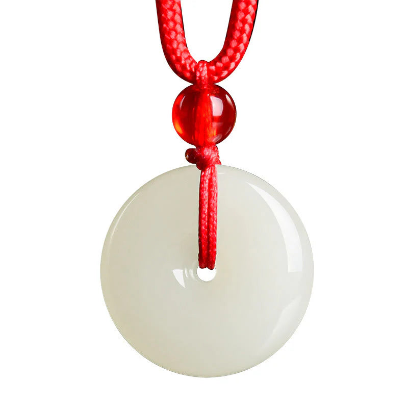 Buddha Stones Jade Peace Buckle Abundance Red Rope Necklace Pendant