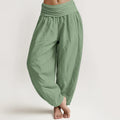 Buddha Stones Cotton Green Solid Color Women's Elastic Waist Harem Pants