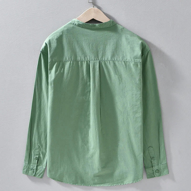 Buddha Stones Crew Neck Solid Color Men's Long Sleeve Cotton Thickened Jacket With Pockets