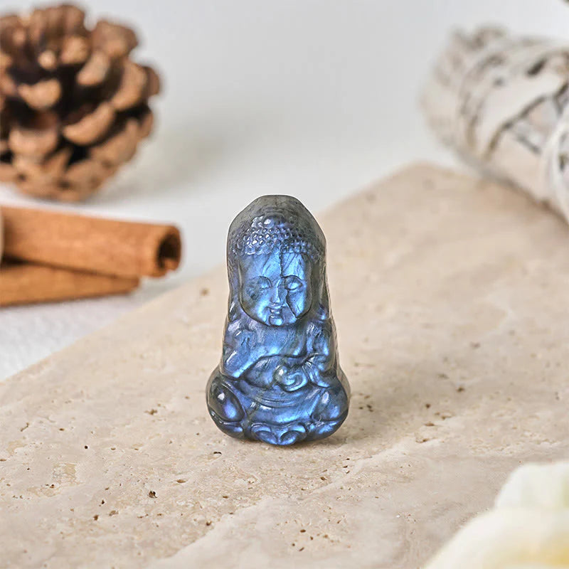 Buddha Stones Buddha Symbol Natural Labradorite Figurine Cure Statue Home Decoration