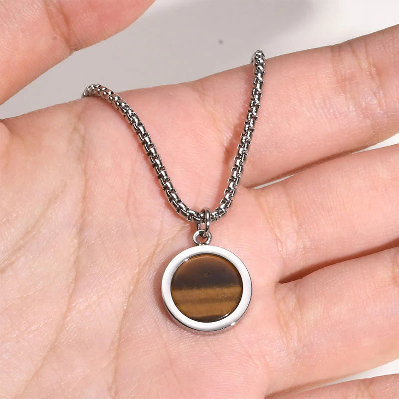 Buddha Stones Natural Stone Turquoise Tiger Eye  Lazurite Malachite Titanium Steel Purification Necklace Pendant
