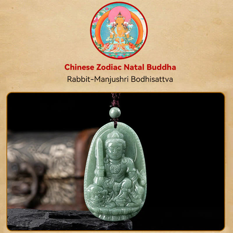 Buddha Stones Chinese Zodiac Natal Buddha Natural Jade Wealth Prosperity Necklace Pendant (Extra 30% Off | USE CODE: FS30)