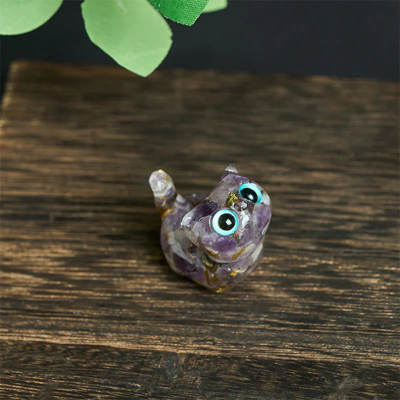 Buddha Stones Crystal Drip Resin Small Cat Serenity Fulfilment Decoration Statue