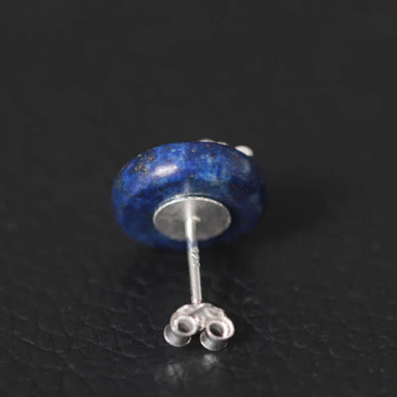 Buddha Stones Lazurite 925 Sterling Silver Lotus Pattern Enlightenment Earrings
