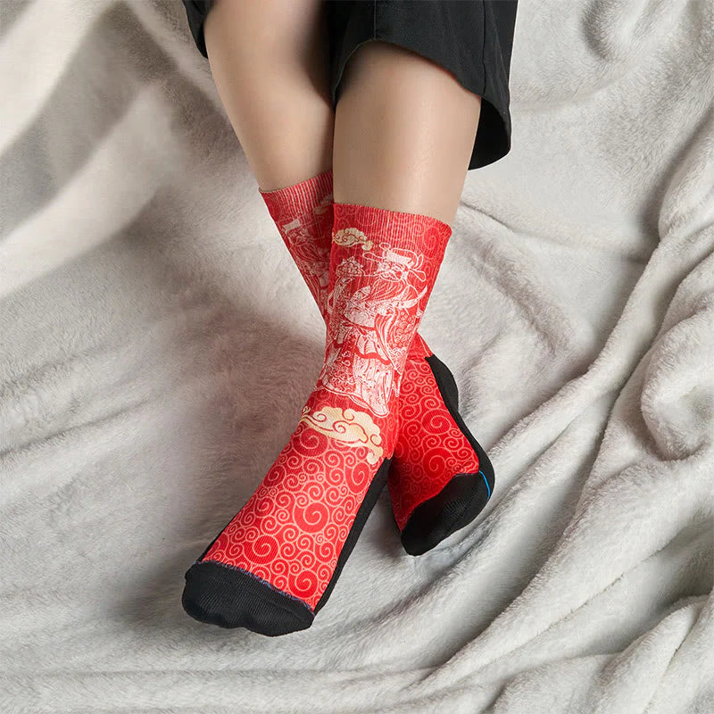 Buddha Stones Casual God Of Wealth Auspicious Clouds Micro Crew Men Women Unisex Socks