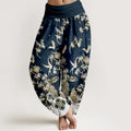 Buddha Stones Bird Bamboo Pattern Cotton Women's Harem High Elastic Waist Pants