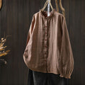 Buddha Stones Fall Tiny Plaid Button Down Ruffle Collar Long Sleeve Women's Cotton Shirt