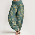 Buddha Stones Cotton Complicated Flowers Leaves Pattern Women's Elastic Waist Harem Pants