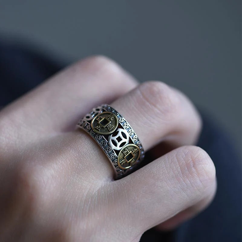 Buddha Stones Five-Emperor Coins Balance Adjustable Ring (Extra 30% Off | USE CODE: FS30)