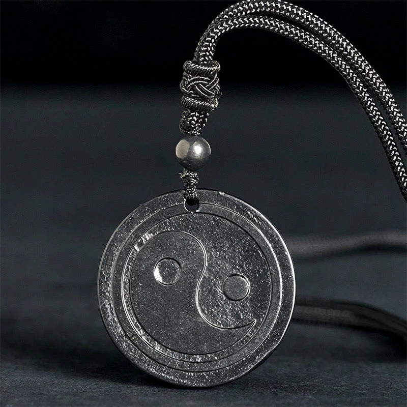 Buddha Stones Natural Authentic Shungite Stone Carved Yin Yang Protection Necklace Pendant