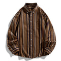 Buddha Stones Retro Color Blocked Stripes Long Sleeve Button Men's Cotton Shirts With Pocket