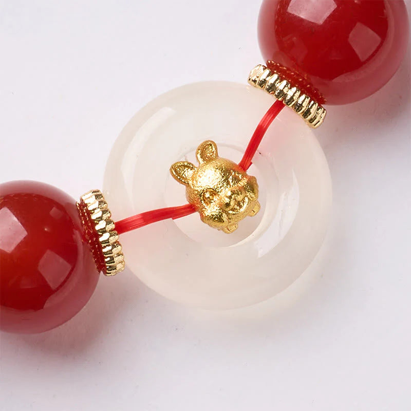 Buddha Stones Chinese Zodiac Year Of The Horse Peace Buckle Red Agate White Chalcedony Confidence Bracelet
