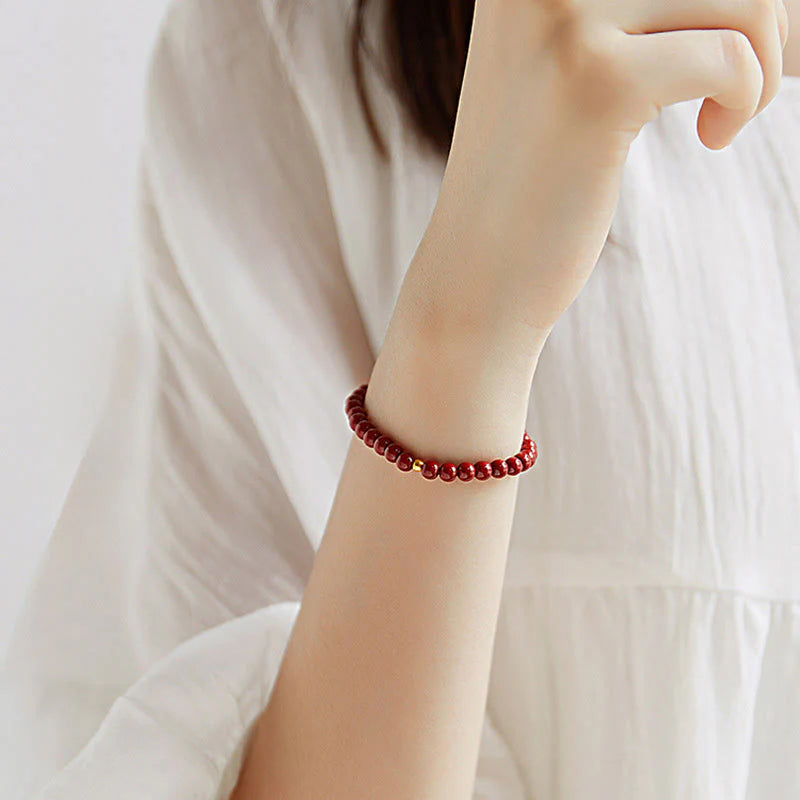 Buddha Stones 925 Sterling Silver Cinnabar Beads Blessing Bracelet