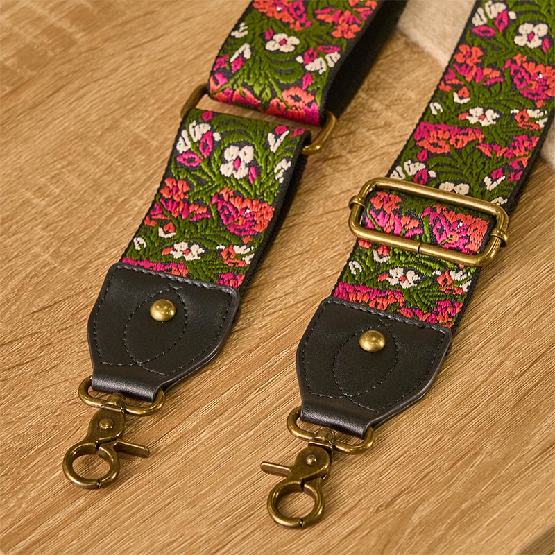 Buddha Stones Bohemian Rose Red Flower Green Leaves Embroidery Adjustable Handbags Crossbody Shoulder Bag Purse Straps Replacement