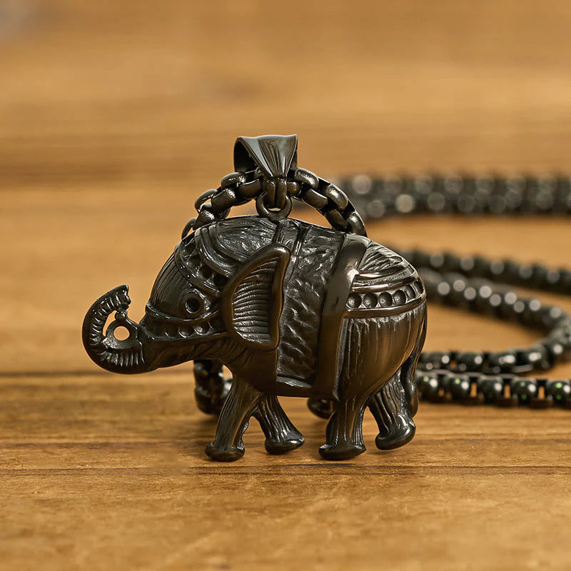 Buddha Stones Titanium Steel Elephant Strengthen Necklace Pendants