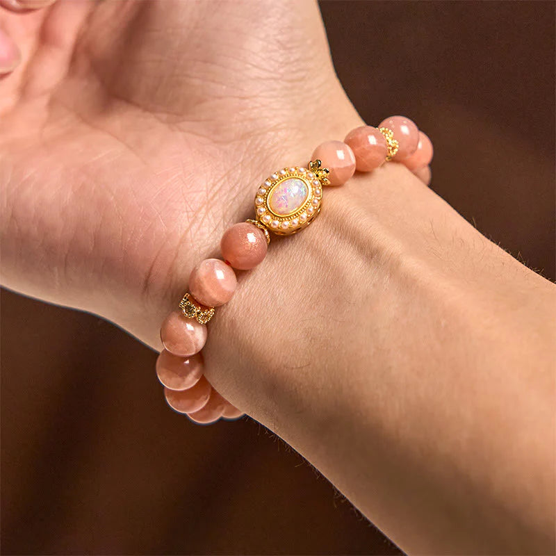 Buddha Stones Natural Peach Moonstone Adjustable Soothing Bracelet