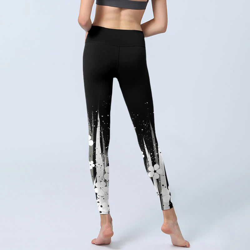 Buddha Stones White Flowers Aquatic Plants Pattern Print Gym Leggings Women's Yoga Pants