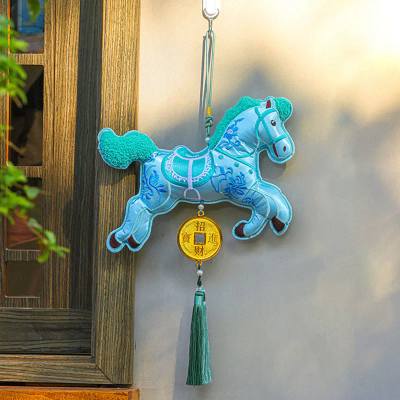 Buddha Stones Year Of The Horse Embroidery Copper Coins Bell Charm Tassel Wealth Success Hanging Decoration