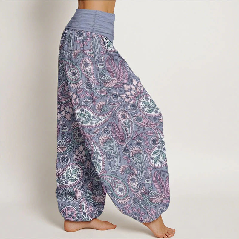 Buddha Stones Cotton Cashew Flower Peacock Sunflower Design Women's Elastic Waist Harem Pants