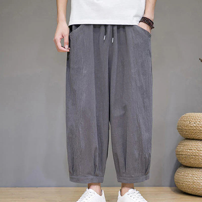 Buddha Stones Casual Plain Men's Cotton 7-8 Length Harem Pants With Pockets